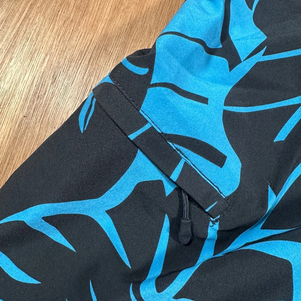 Coastal DNA Board Shorts Mens 32 Black Blue Tropical Palm Leaf 4-Way Stretch
